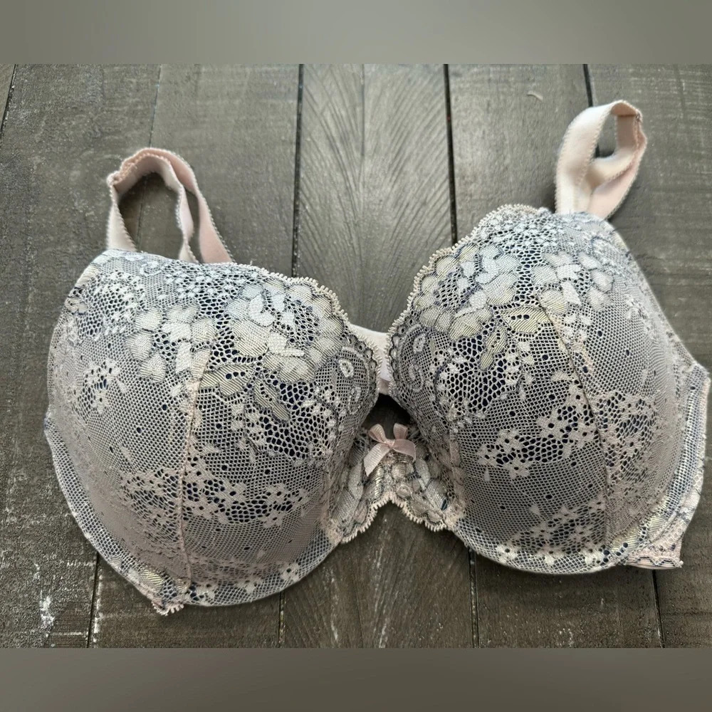 VICTORIAS‎ SECRET Dream Angels Perfect Coverage Bra Size 32DD pink/gold lace